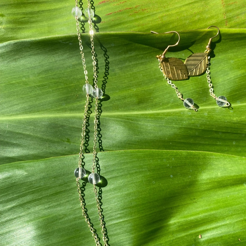 Clear quartz satellite necklace and dangle earrings
